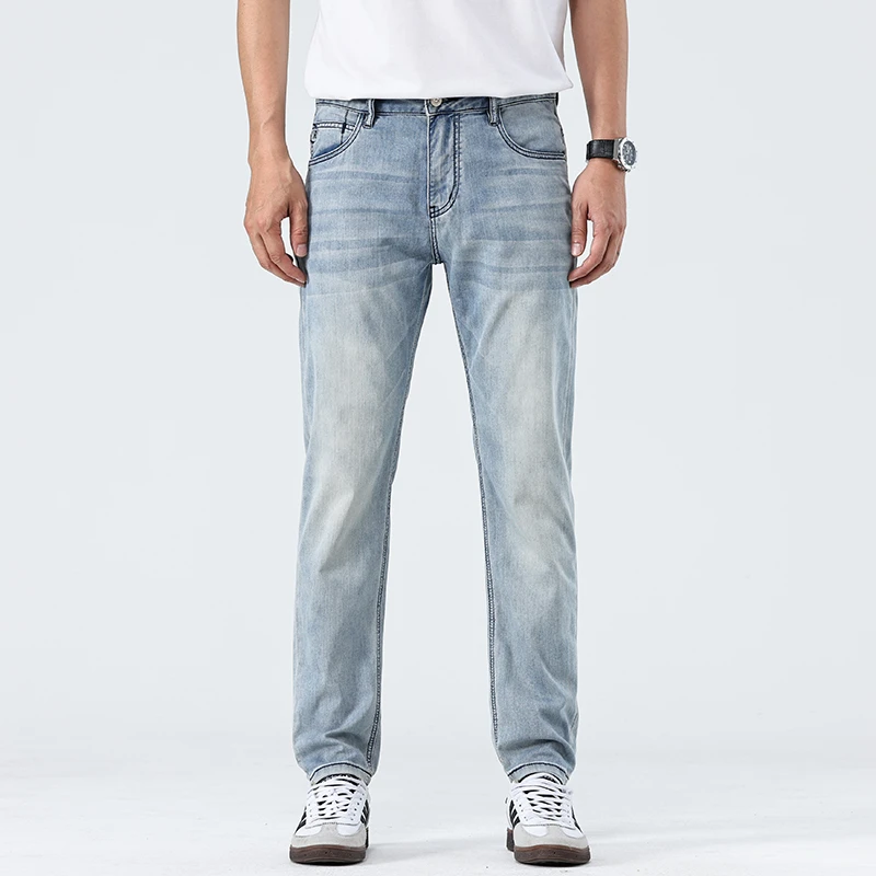 莱赛尔8盎司男士修身小直筒牛仔 专业工艺纯棉超薄透气穿出舒适感