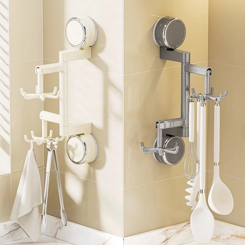 吸盘旋转挂钩壁挂式免打孔厨房多功能万向置物架勺子铲子多爪挂架