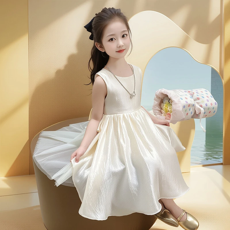 女童后背拼纱连衣裙2025夏季新款时尚小女孩洋气公主裙中小童夏装