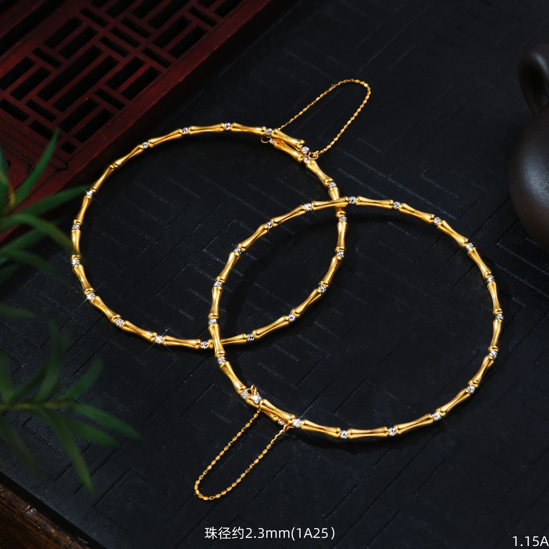 【金豆】18K金爆闪双色竹节手环手圈轻奢撞色记忆手镯可调节A