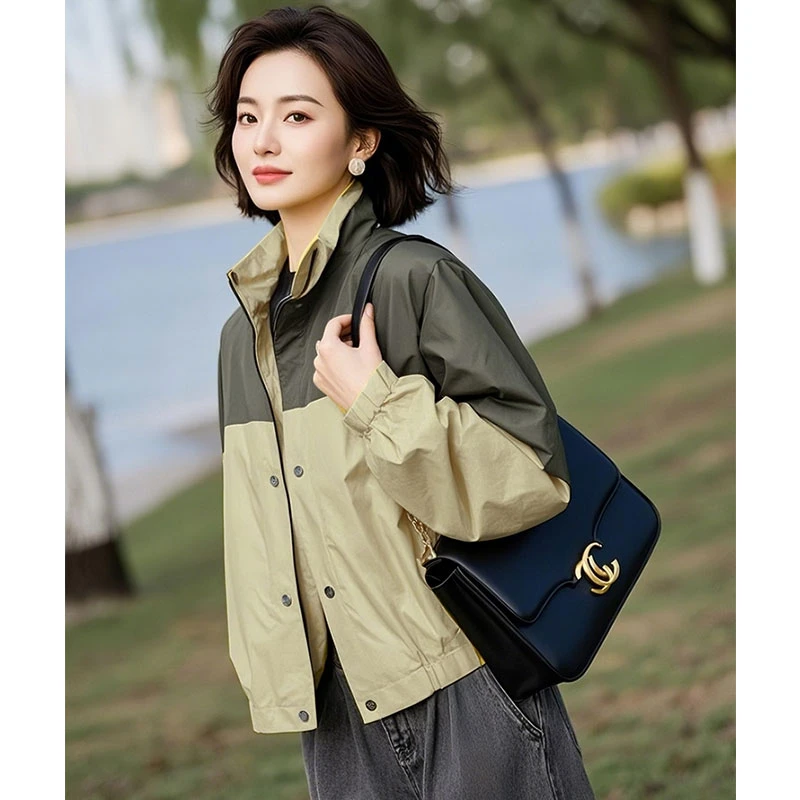 超好看冲锋衣外套女2025春秋新款韩版宽松百搭小个子立领夹克上衣