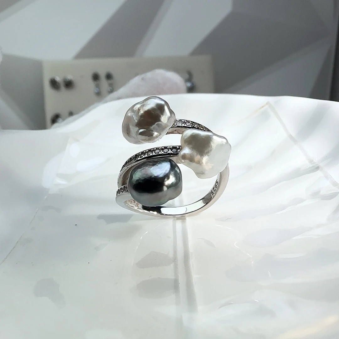 戒圈银S925镶嵌海水珍珠