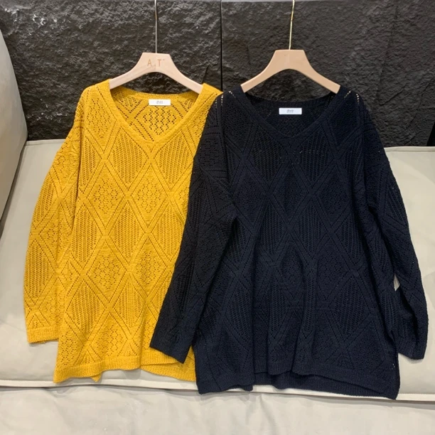 （老三）韩版纯色春季套头款镂空厚款毛针织衫毛衣网红长袖宽松毛衫