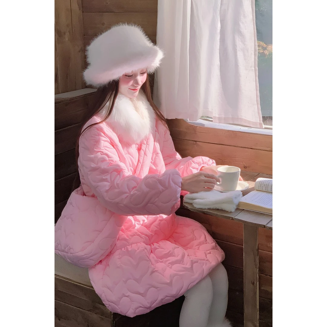 林初美粉色裙子女冬季韩系收腰加厚夹棉减龄圣诞节穿搭短款连衣裙