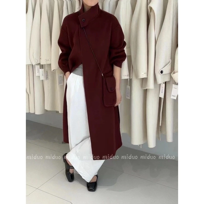 KIKI严选：765-AW家欧洲站南油秋冬新款配包包系带收腰毛外套