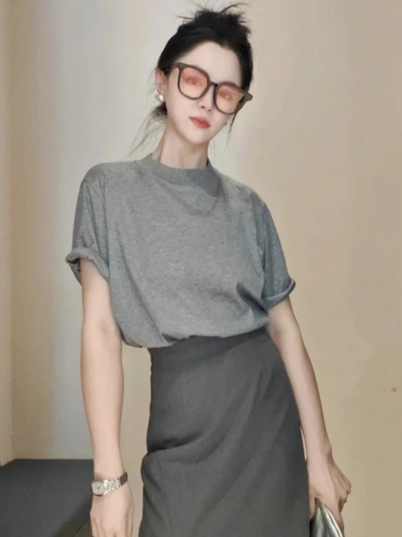 【GIRID AMSS】夏季新款百搭经典宽松纯色圆领短袖T袖女半袖上衣