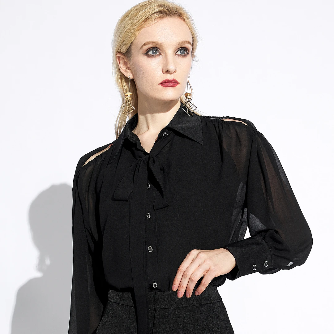 《粉丝专属》AUI黑色设计感衬衫女2024春夏上衣-24C053912