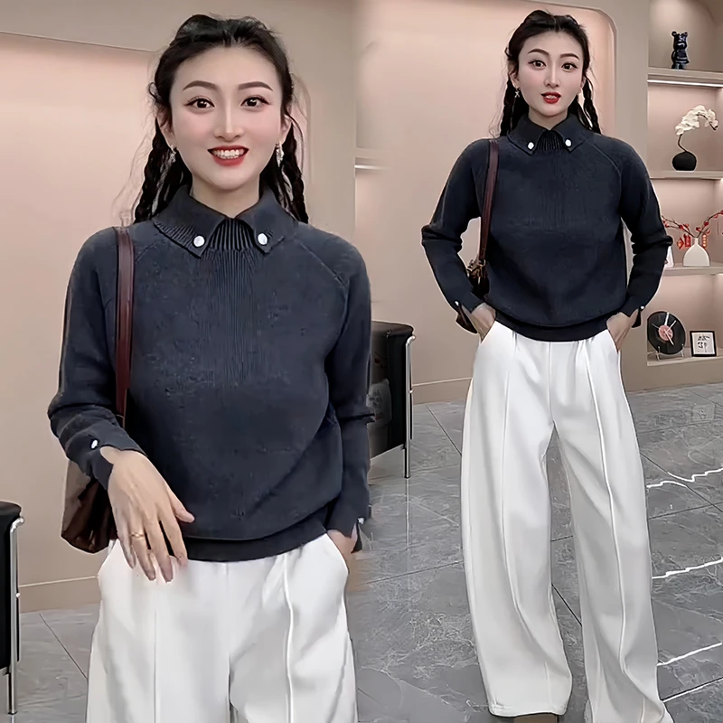 慵懒高级感翻领毛衣女2025年秋冬季新款超好看休闲内搭打底衫上衣