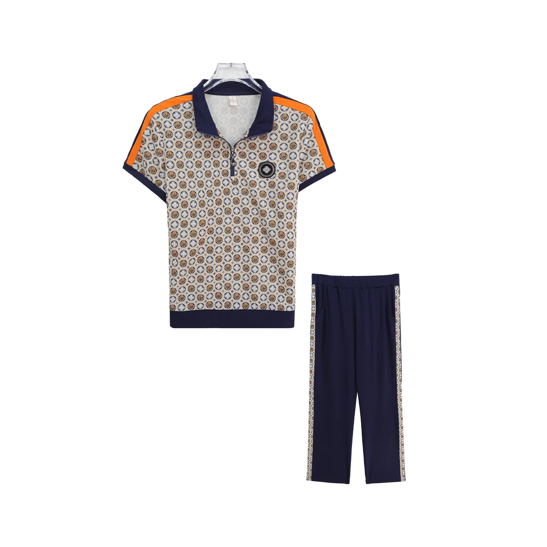 新款时尚休闲宽松印花撞色运动套装S1470