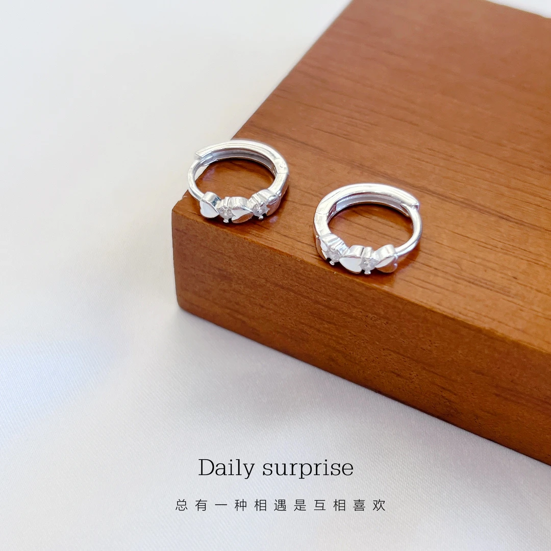 足银耳饰 足银990三颗安心耳扣合成立方氧化锆