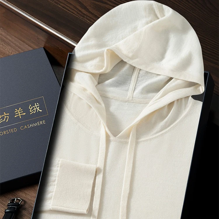 MY823 100％精纺山羊绒高端男士带帽长袖薄款保暖休闲