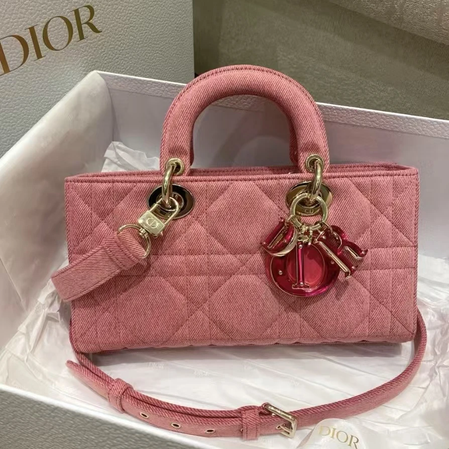 99新 DIOR/迪奥 蔚蓝/D-joy粉色 牛仔手提单肩包