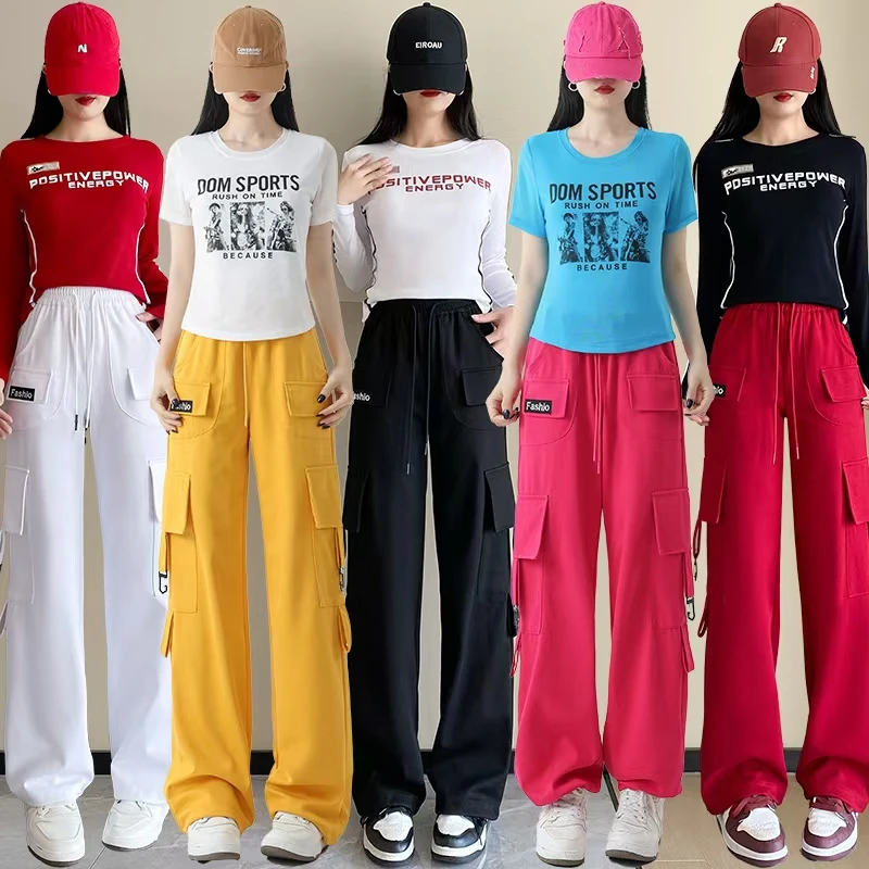 夏季冰感工装裤广场舞健身操新款百搭潮流休闲阔腿宽松裤子女显瘦