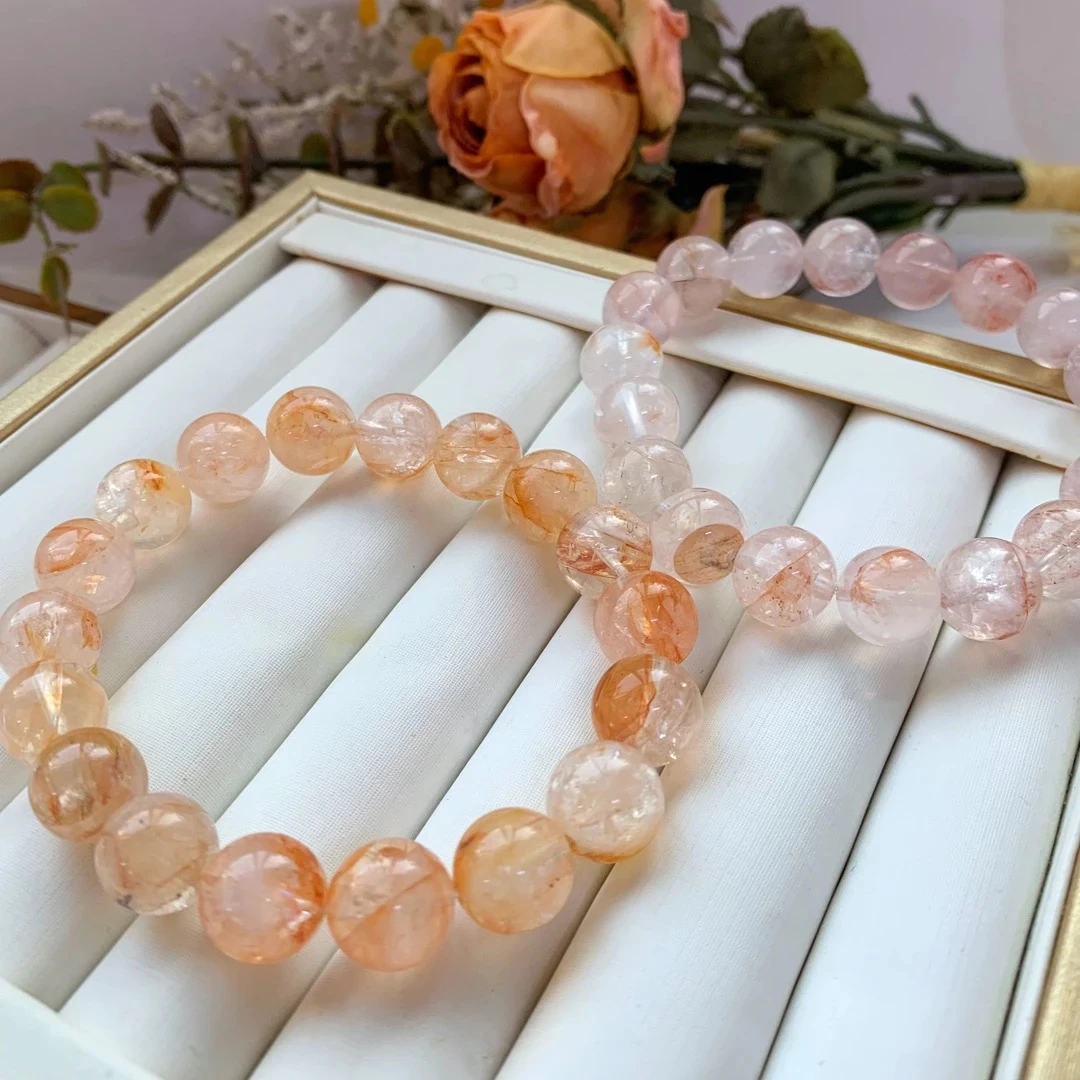 JH08天然红胶花水晶手链手串男女款单圈多样性发一