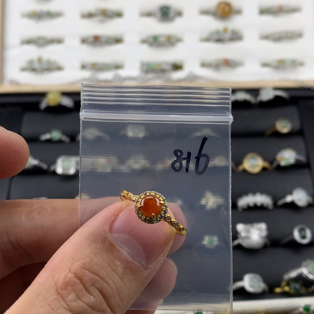 翡翠银S925镀金镶嵌戒指816