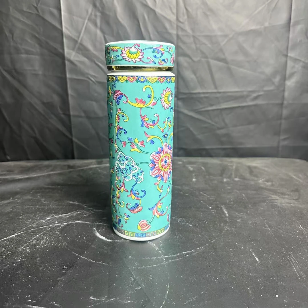 ZY-DP-A95珐琅彩天空蓝缠枝连保温杯