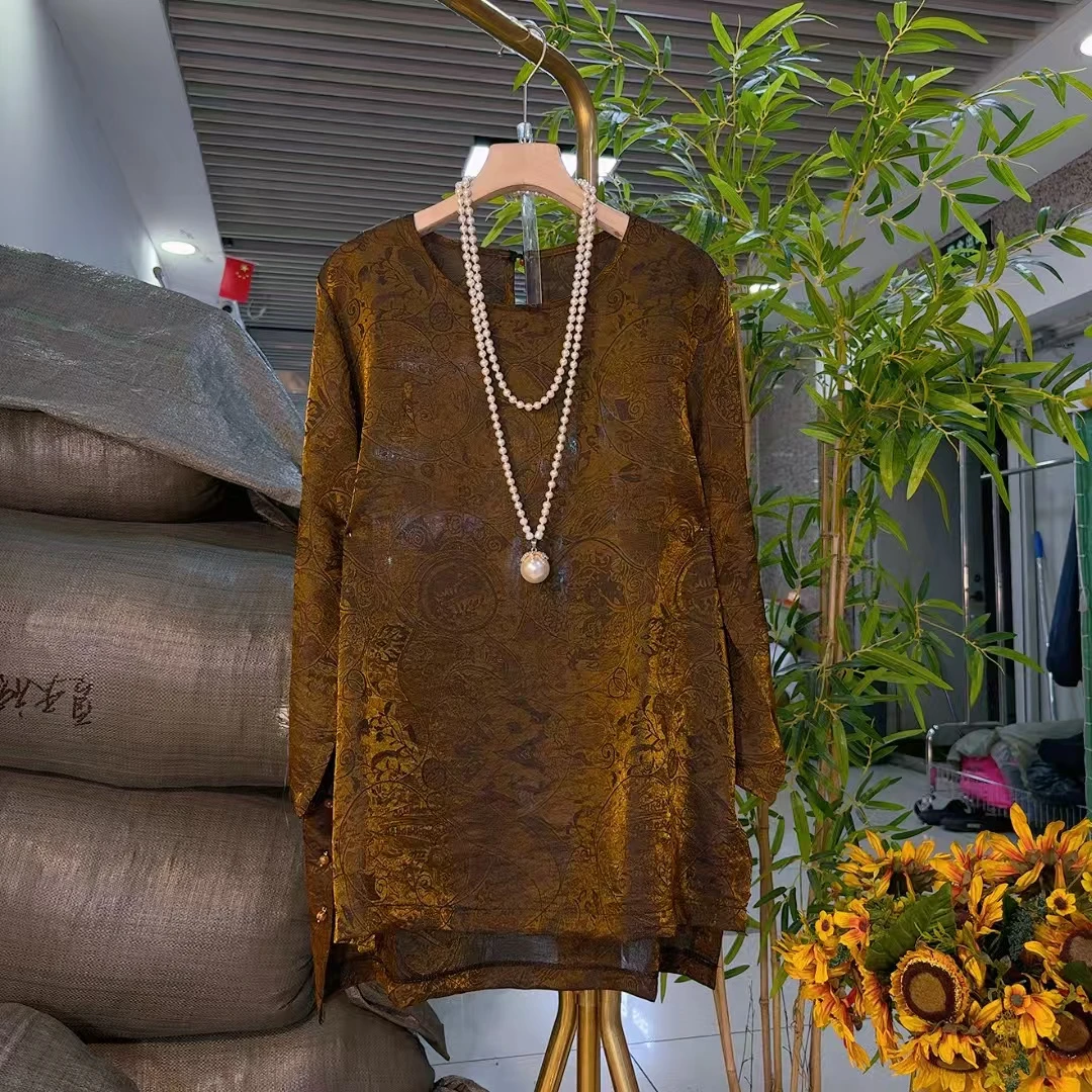 新中式国风提花鎏金长衫古风民族风微胖大码遮肉显瘦古风99003