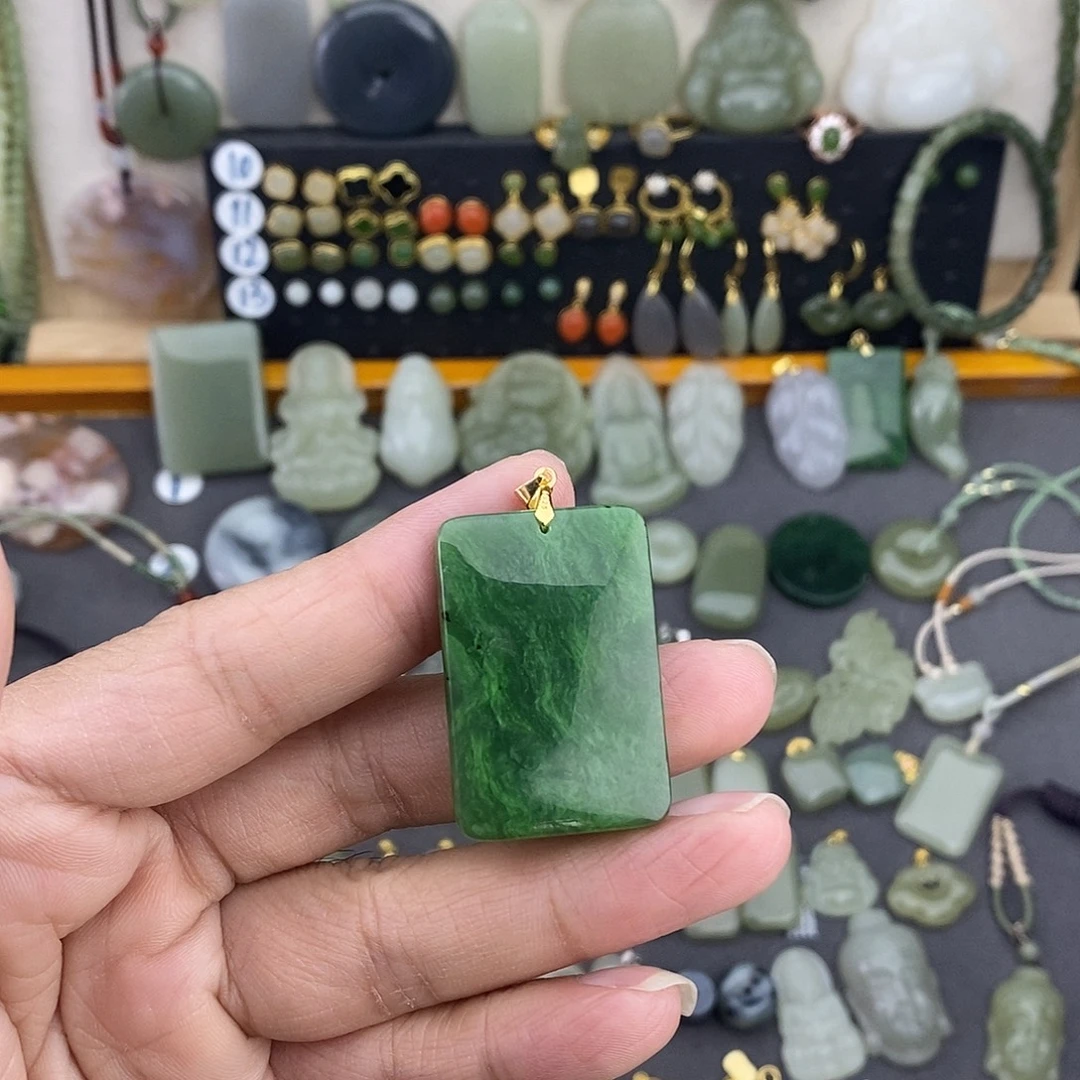 和田玉银S925镶嵌吊坠(不含链)