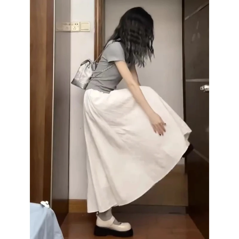白色半身裙女春夏季胖MM大码中长款a字裙高腰山本风长裙大摆伞裙