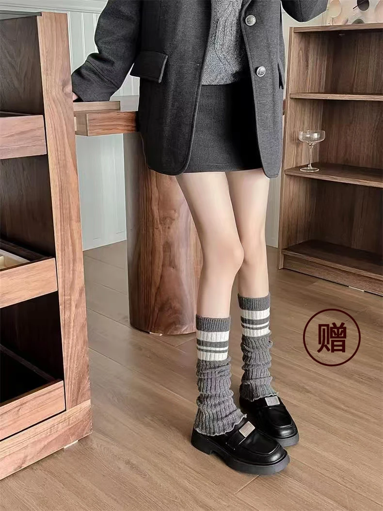 秋冬复古条纹针织堆堆袜套女毛质护腿中筒袜显瘦直筒辣妹小腿袜