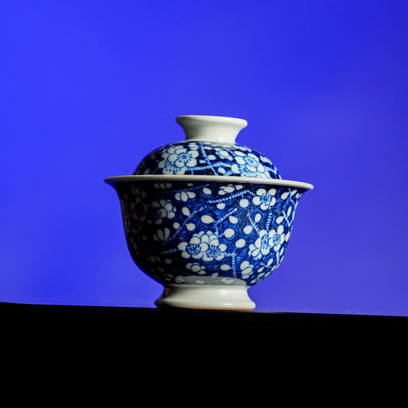 【非遗东方】古窑御器柴烧反青花冰梅二才盖碗