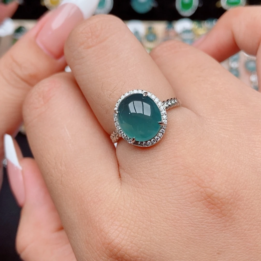 翡翠戒指银S925镶嵌000036