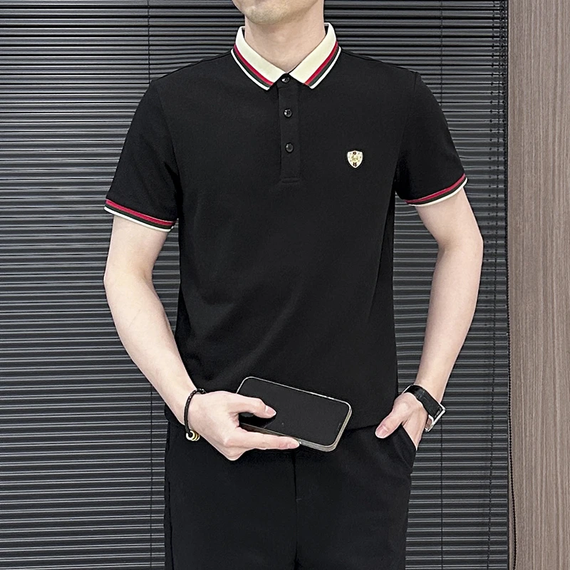 业速夏季薄款男士短袖拼色polo衫时尚男装简约商务轻奢百搭翻领