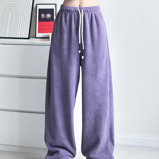 加绒加厚阔腿裤女冬季保暖彷羊绒休闲大码胖mm摇粒绒直筒毛毛卫裤
