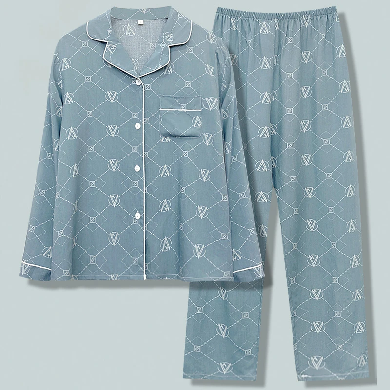 高级感棉绸睡衣男款长袖大码春夏款青少年休闲可外出家居服Y164