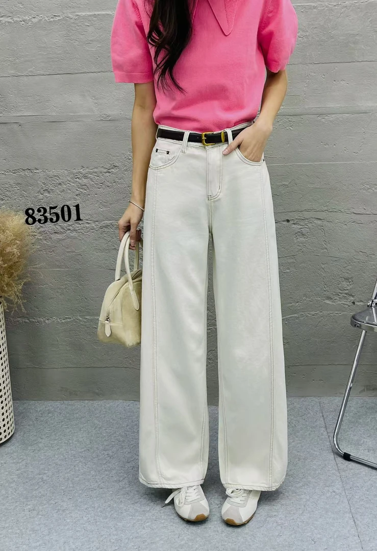 【83501】女#高腰直筒宽松牛仔裤【配皮带】