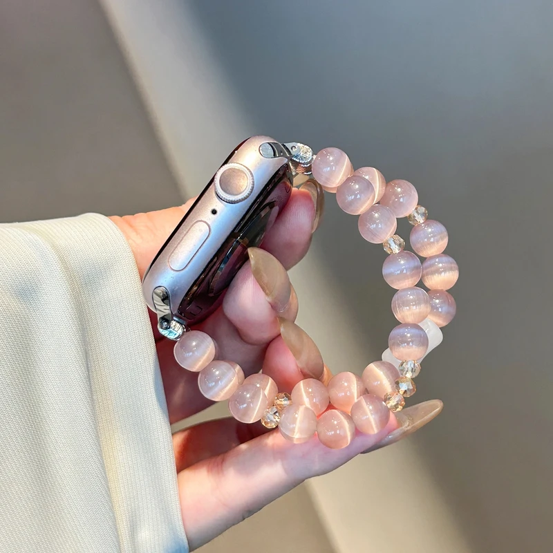 多肉葡萄猫眼石表带适用于iwatch手表苹果手表S10紫色水晶夏季s9