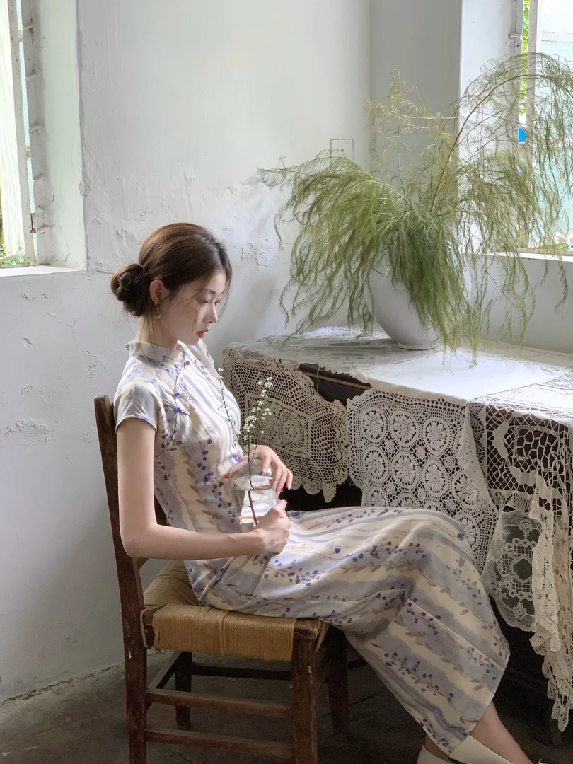 EIA一尧新中式国风【烟雨紫藤】温婉清雅气质旗袍连衣裙显瘦长裙女