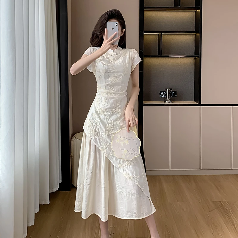 EIA一尧皎皎新中式国风连衣裙2025复古收腰显瘦刺绣改良旗袍夏季