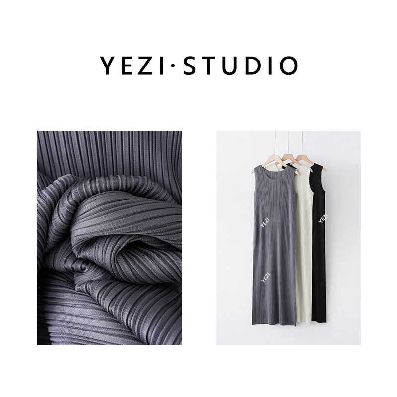 纸片人夏季休闲气质连衣裙褶皱圆领三宅外穿无袖连衣裙24231541