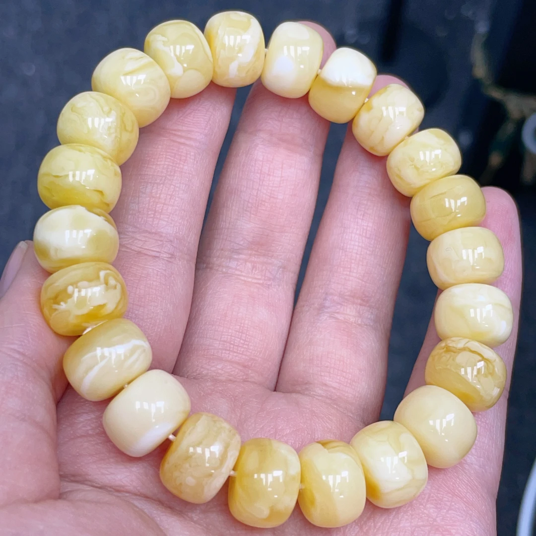 妖孽白花满蜡13mm蜜蜡老型手串