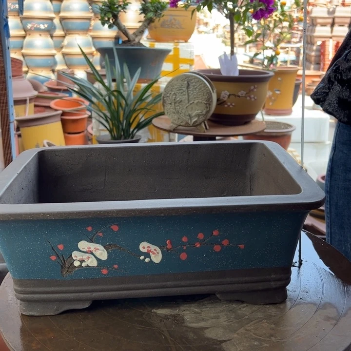 紫砂36蓝点菜马槽 口径36×26×13