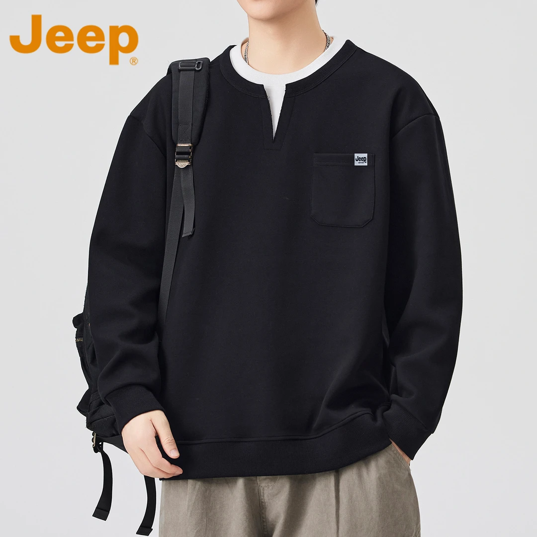 JEEP吉普假两件卫衣男款2025春秋季美式潮牌宽松休闲百搭圆领上衣