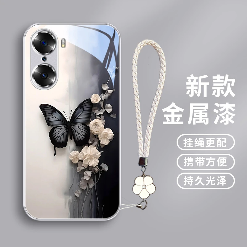 黑色蝴蝶适用华为荣耀60/60pro/60se手机壳荣耀50/50pro/50se玻璃