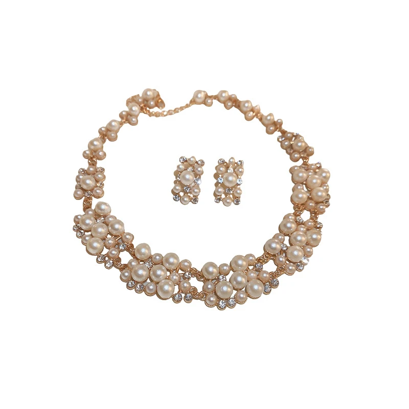 合金亚克力项链 HZHJ周边 复古镶钻珍珠耳钉项链  021