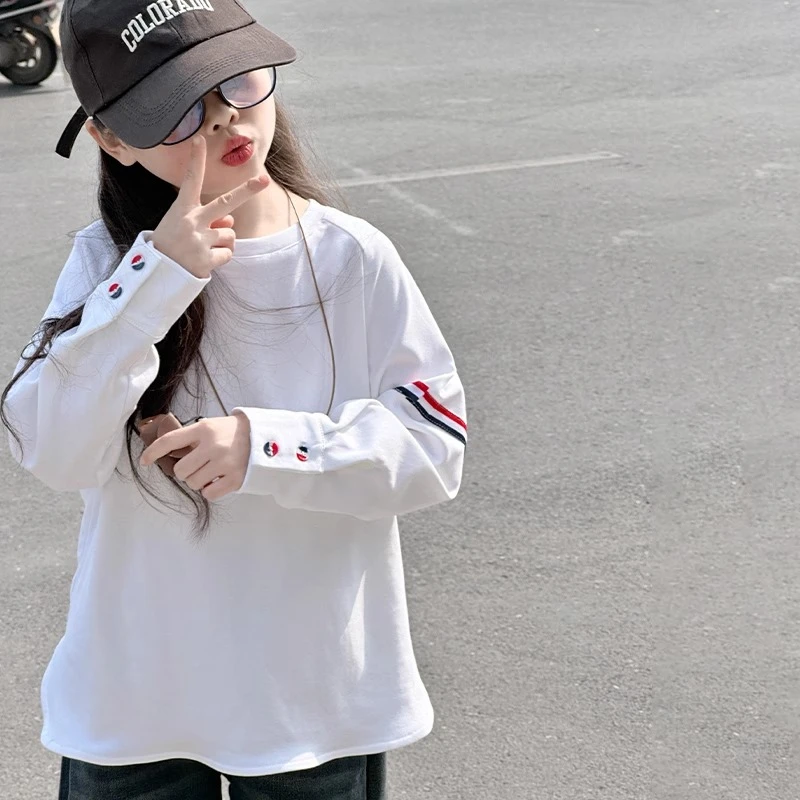 女童长袖t恤打底衫春秋2025新款女大童宽松上衣儿童春款韩范衣服