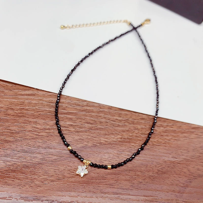 铜合金亚克力耳饰 复古简约黑色串珠星星锁骨链小众高级感颈