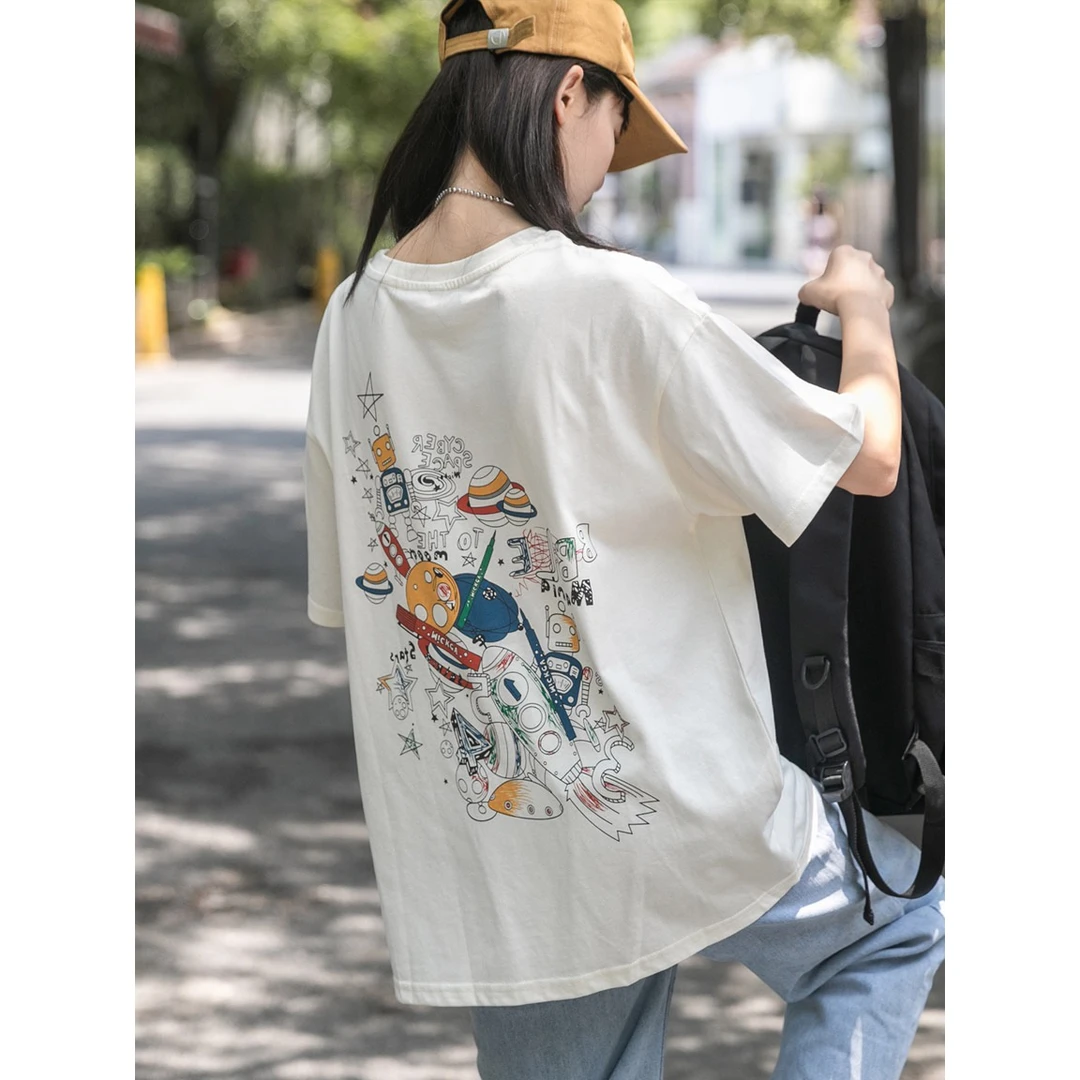 【220克纯棉】新款潮牌纯棉中长款百搭宽松短袖T恤上衣情侣装