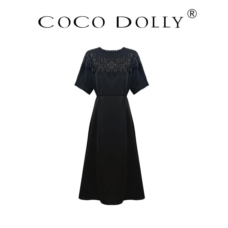 COCO DOLLY法式设计感真丝连衣裙轻薄收腰仙女裙夏季优雅复古2912