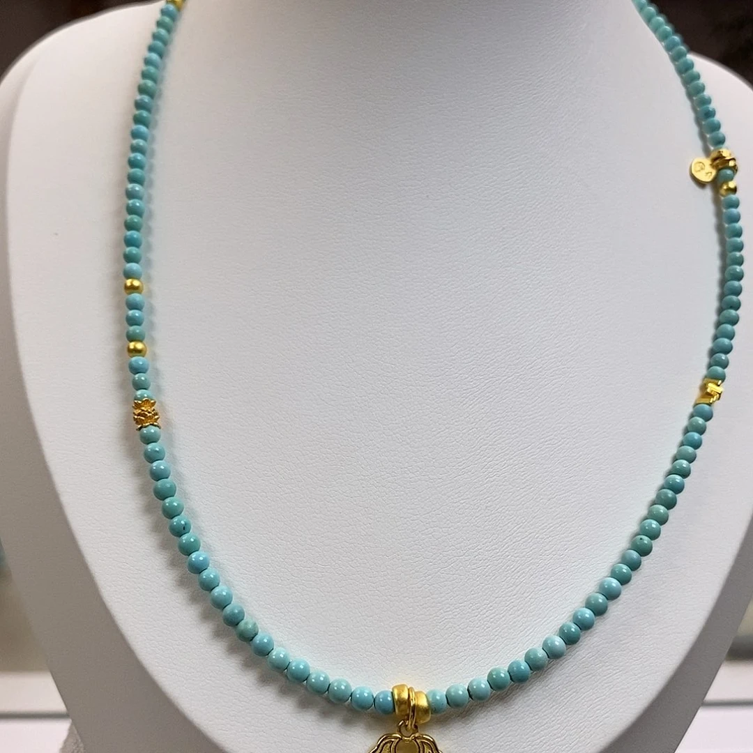 绿松石A18锁骨链银S925镀金镶嵌