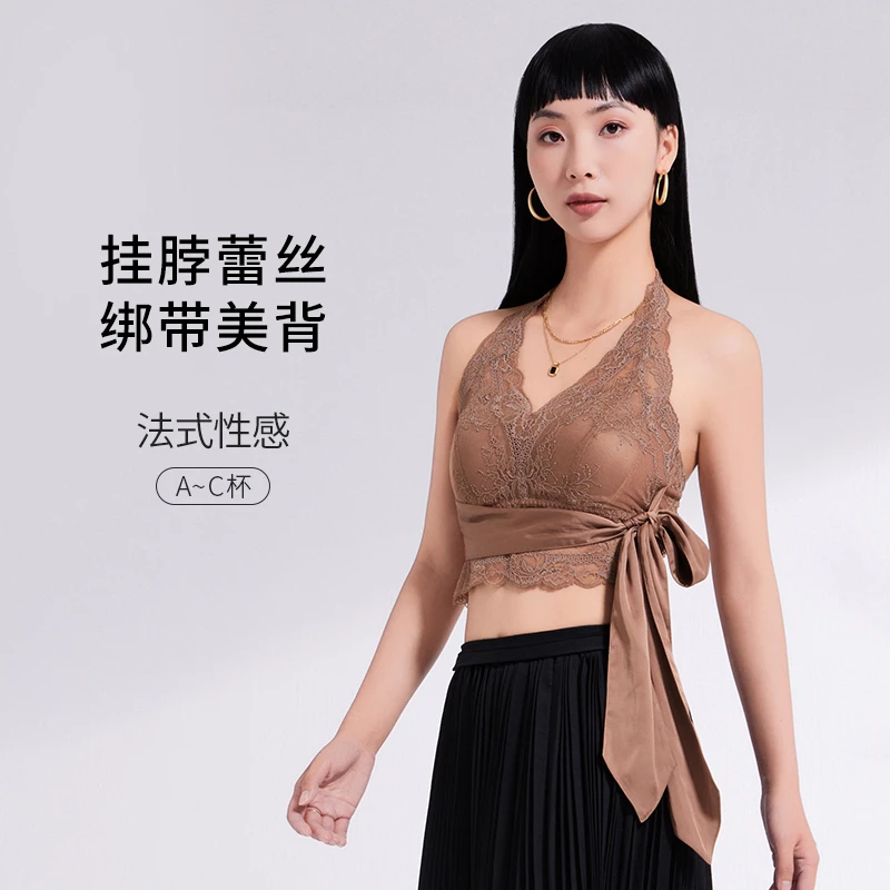 互语法式蕾丝绑带美背挂脖性感时尚打底可外穿度假风美背秋季薄款