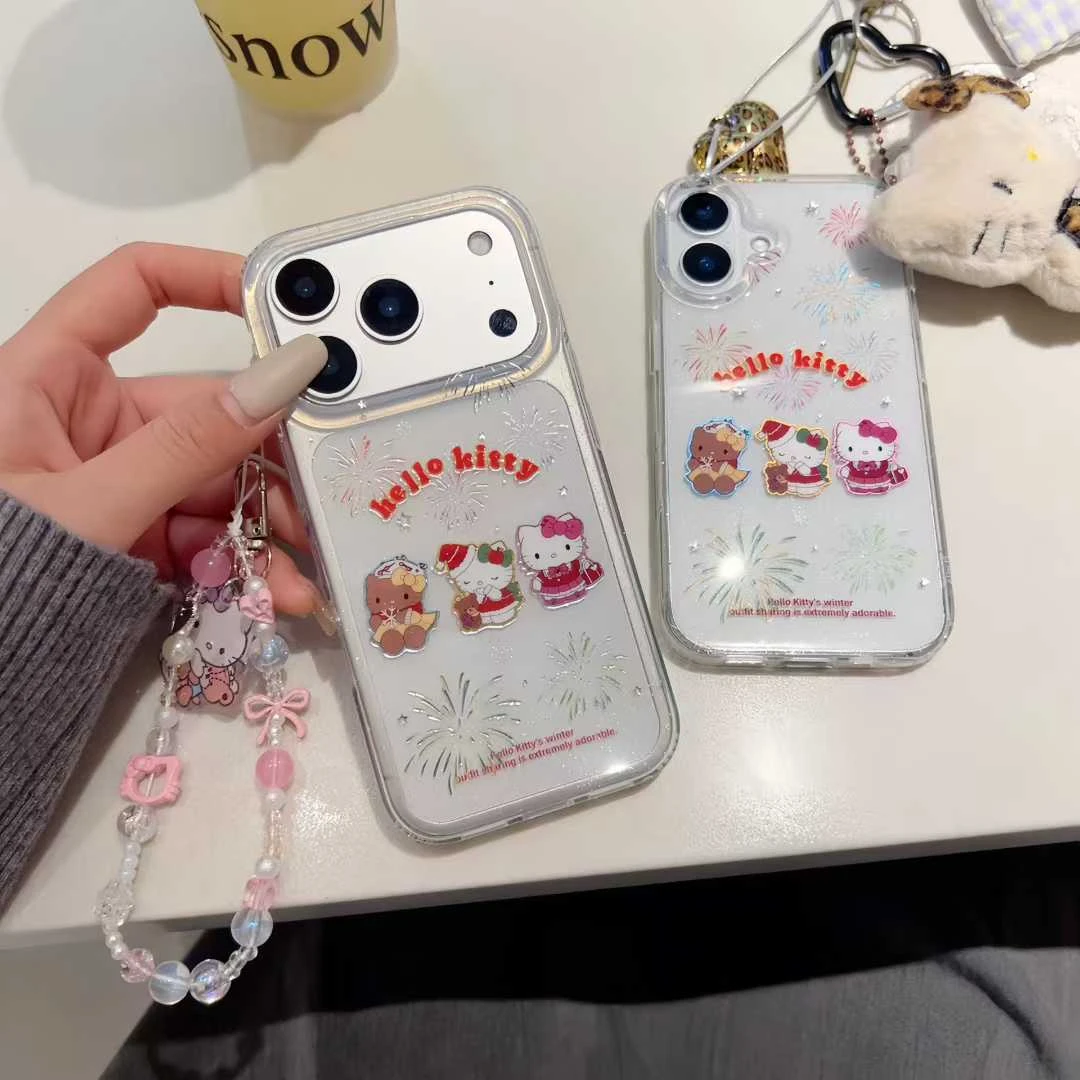 鎏金透底烟花KT字母手机壳适用iPhone17promax包相机键水晶手链