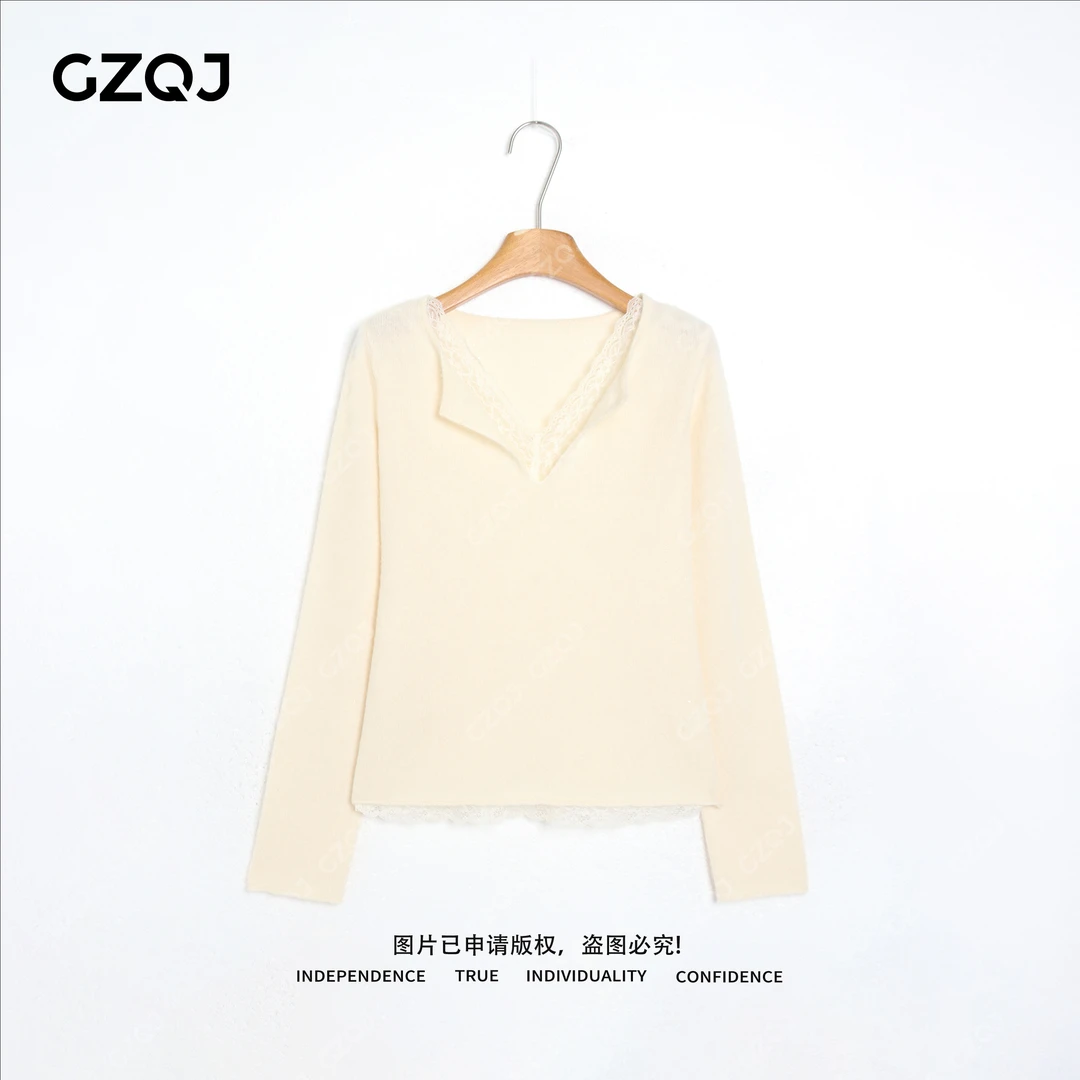 老琴私服【云涧蕾丝】羊毛兔毛时尚领口蕾丝针织毛衣女冬款 7021