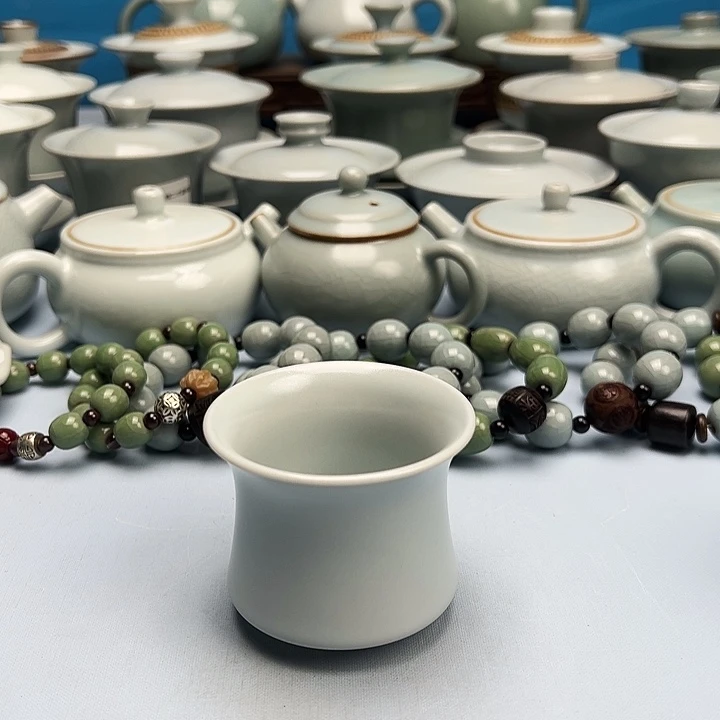 杯仿古月白釉不开片马蹄杯原矿原釉原产地