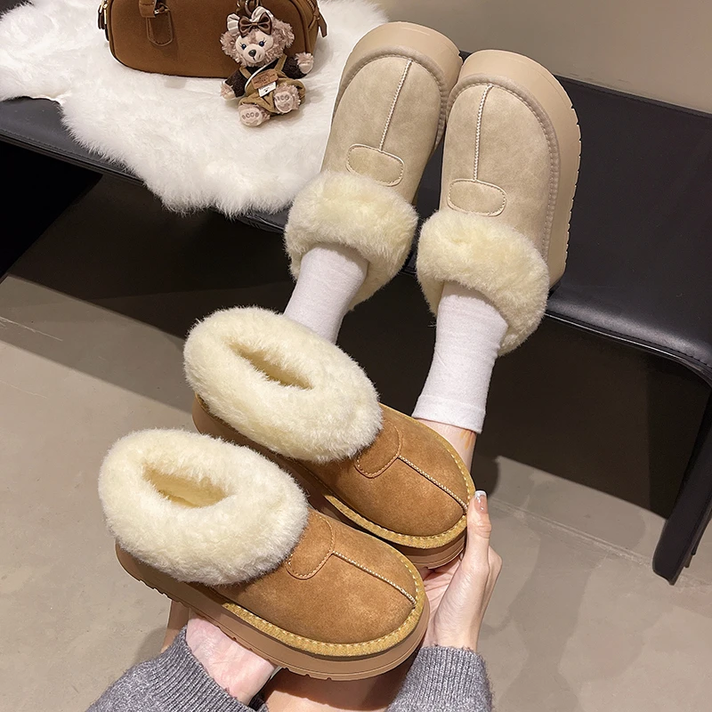 超火厚底雪地靴女款冬季新款一脚蹬加绒加厚棉靴增高防滑面包棉鞋