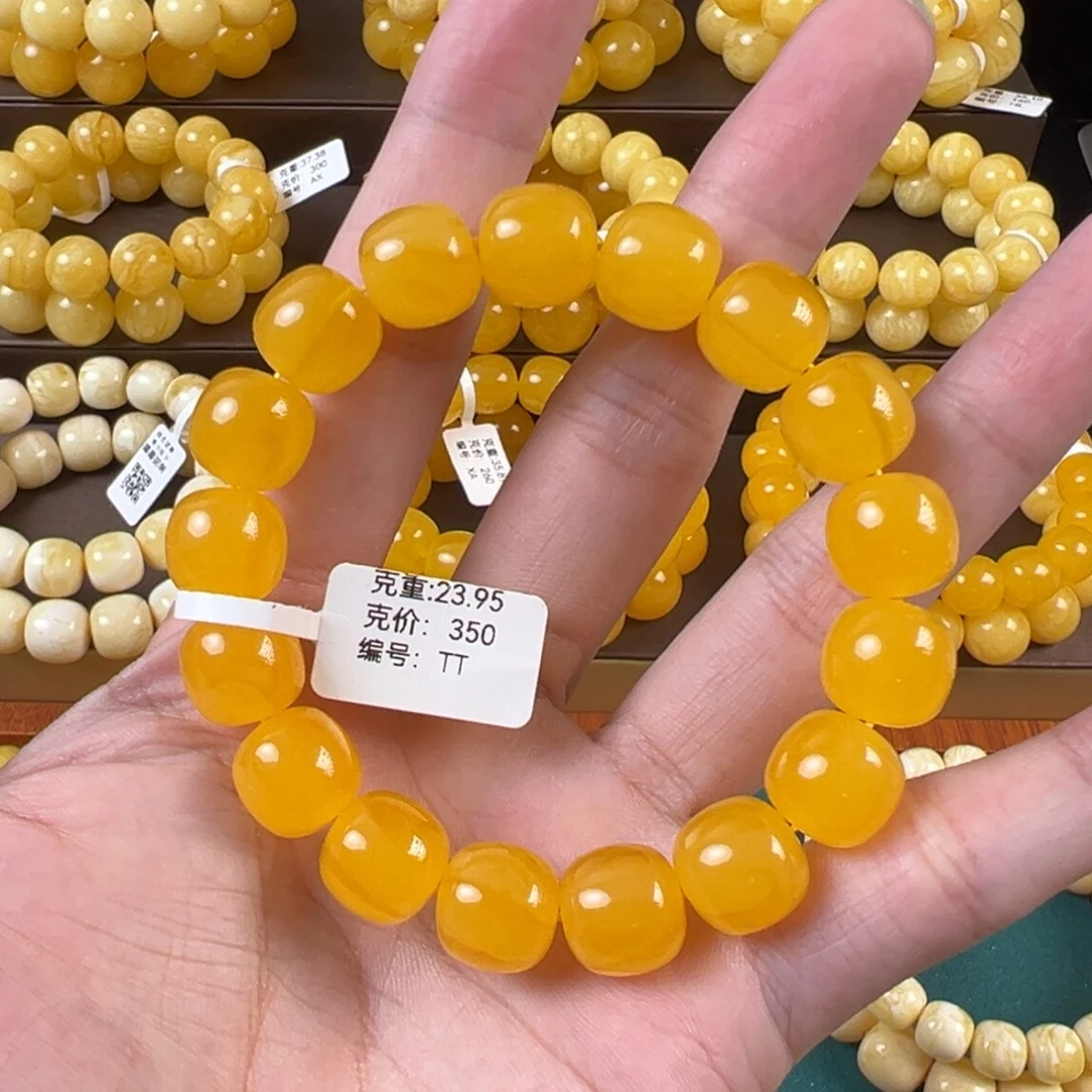 琥珀未镶嵌手链23.95g老型焦皮鸡油红满蜡橘底花同料TT